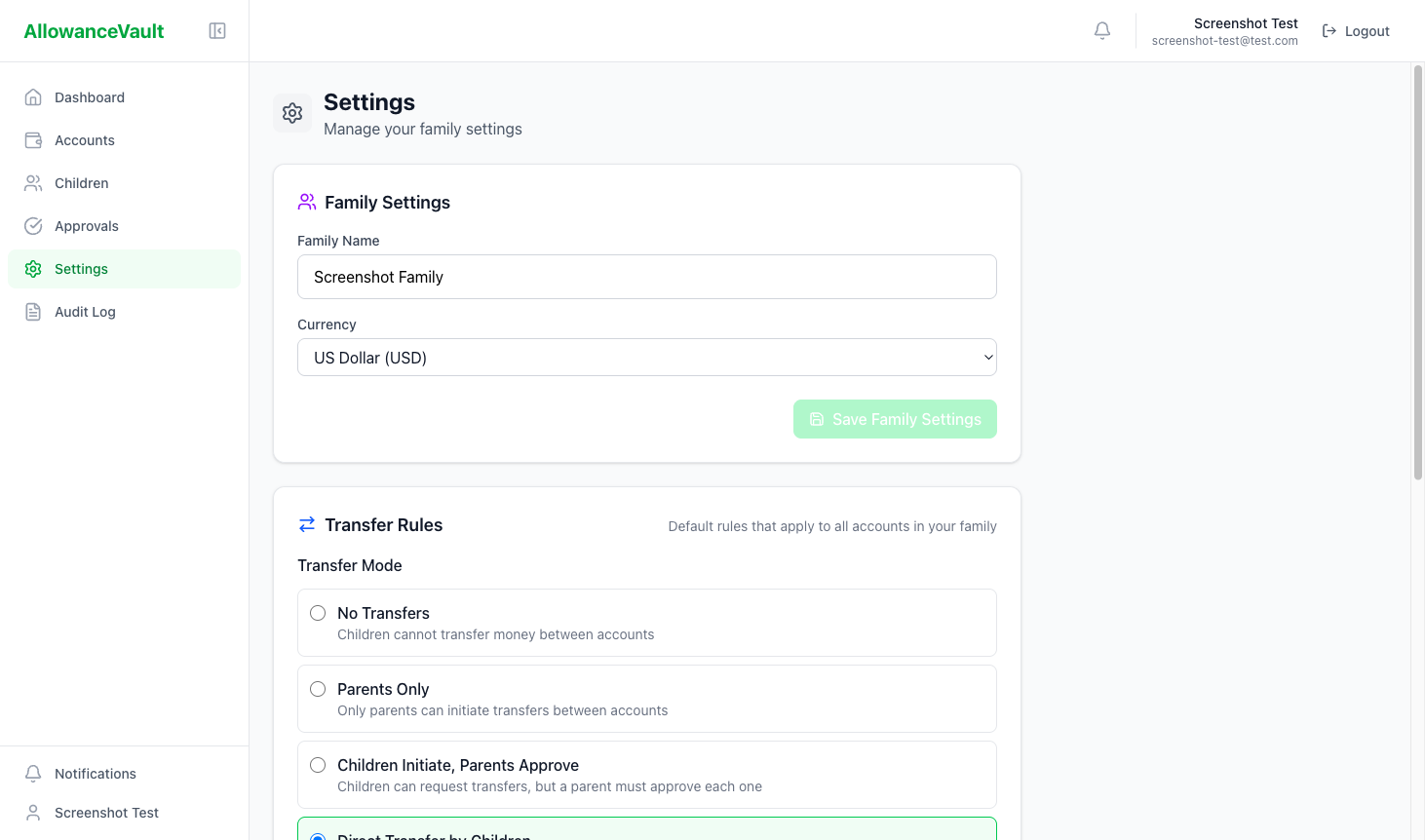 Transfer mode settings