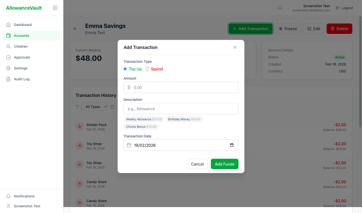 Backdating a transaction